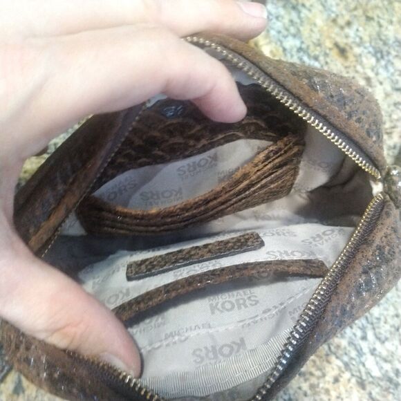 Michael Kors Women's Python Embossed Hamilton Leather Crossbody Brown Small - Picture 6 of 12